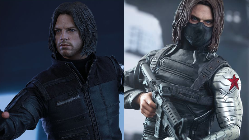 Left: Hot Toys’ Civil War Bucky, 2016. Right: Hot Toys’ Winter Soldier Bucky, 2014.